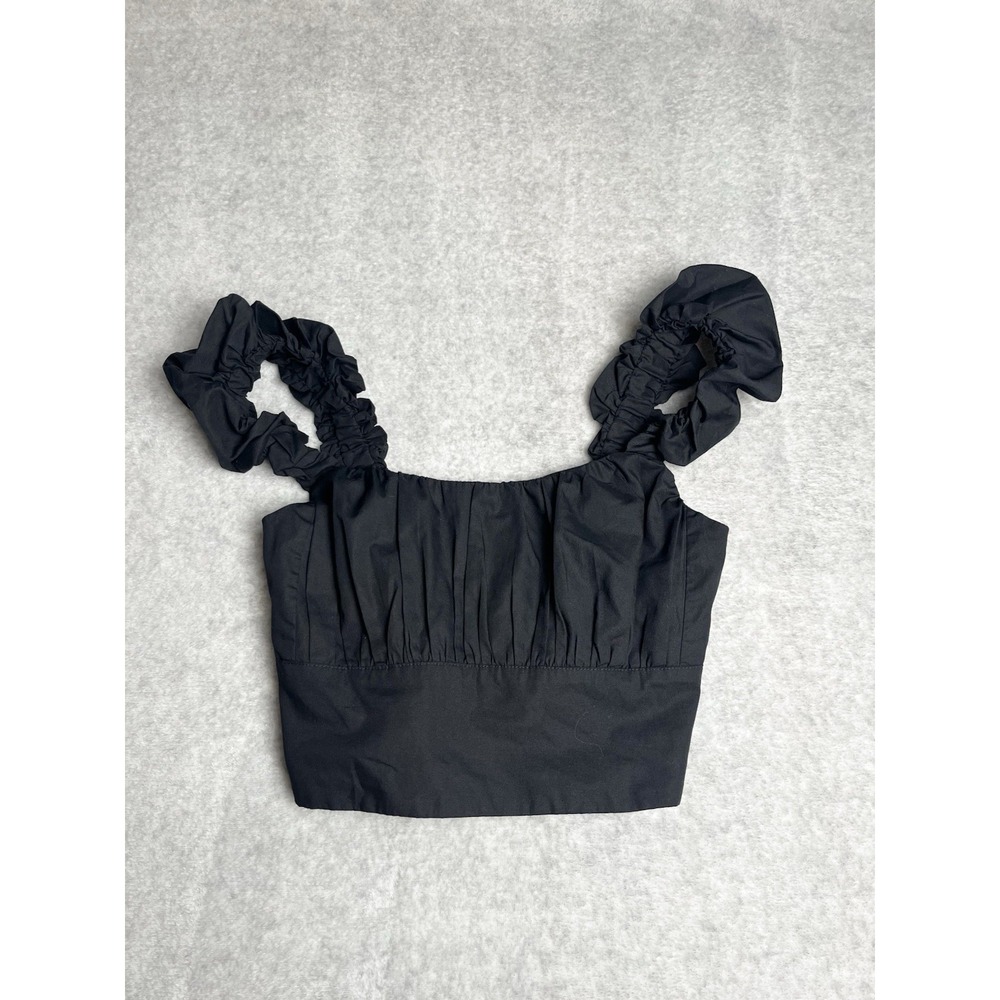 Abercrombie‎ Bubble Strap Poplin Cotton Top Womens Black Smocked Crop XS